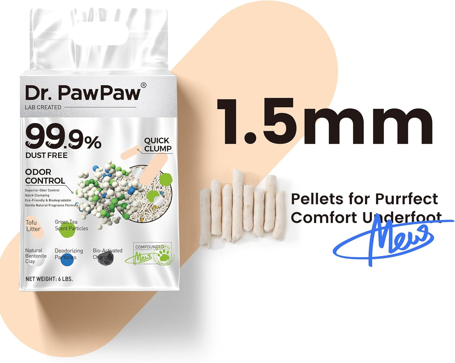 Tofu Cat Litter, Dr. PawPaw Clumping Cat Litter, Green Tea Scent 18 lb, Dust-Free Keep Kitty Tidy, Superior Odor Control Keep Step Fresh