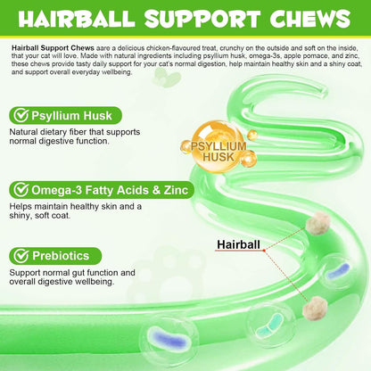 Hairball Control Cat Treats - Cat Hairball Remedy & Relief for Cats - Cat Hairball Control with Psyllium Seed Husk and Vitamins, Promotes Skin & Coat, Digestive, Urinary Health