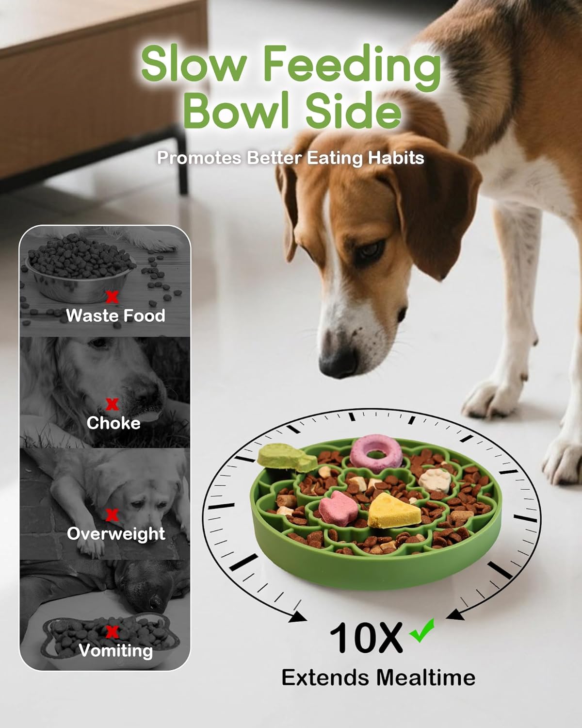 Slow Feeder Dog Bowls, Silicone Puzzle Feeder, Anti-Choking Maze Dog Food Bowl with Non-Slip Suction Cup for Medium & Small Breeds, Fast Eating Prevention, Boredom and Anxiety Reducer (Grass Green)