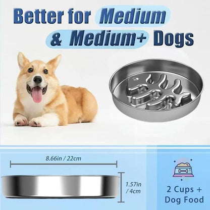 Slow Feeder Dog Bowl, Stainless Steel, 2 Cups Capacity, Non-Slip Base, Small & Medium Dogs