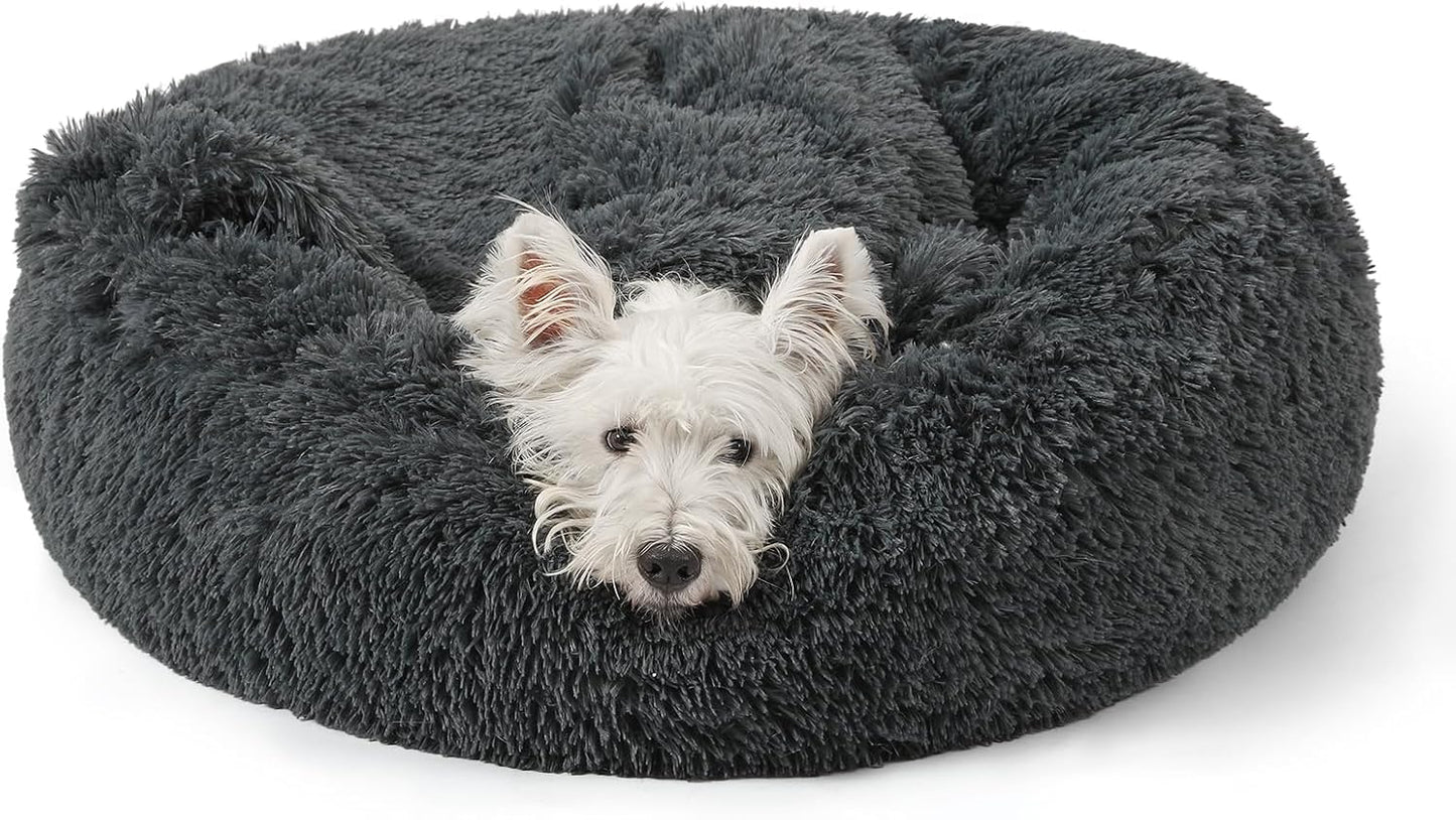 NOYAL Calming Dog Bed for Anxiety, Hooded Donut Cave with Blanket, Plush Fluffy Washable Pet Bed for Small Medium Dogs & Cats