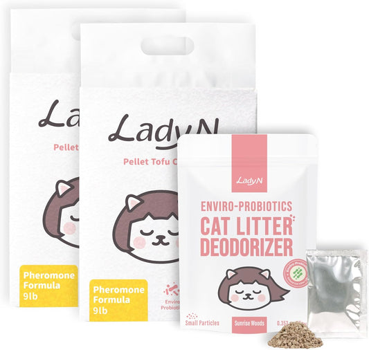 Welcome Home Cat Kit – Attractant Pellet Tofu Cat Litter 18lb & Deodorizer Set – Strong Clumping, Odor Control, Low Dust, Low-Tracking, Easy Cleanup, Long-Lasting Freshness