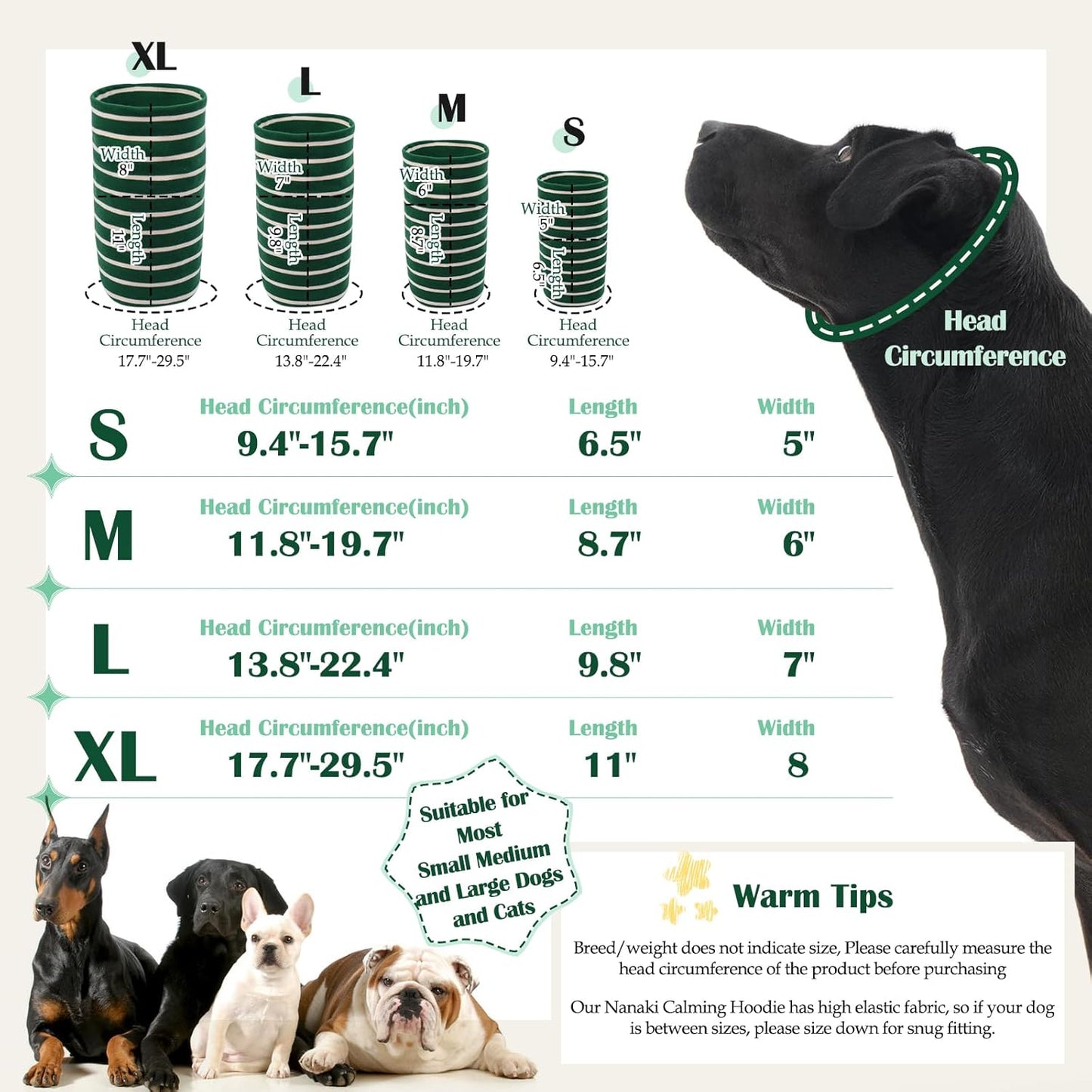 Nanaki Calming Hoodie Dog Grooming Ear Cover Anxiety Relief-No Shake Dog Ear Wrap Hematoma, Striped Head Wrap Snoods for Noise Protection, Bath, Fireworks, Thunderstorm, Blow Drying, Warm-Keeping