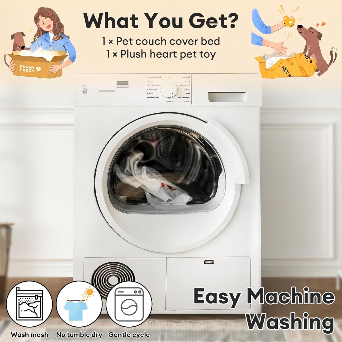 FUNNY FUZZY Couch Cover for Dogs, Loveseat Covers Bed for Large Dogs Cream Plaid Washable Pet Mat for Furniture Protector for Car Seat, X-Large, Black