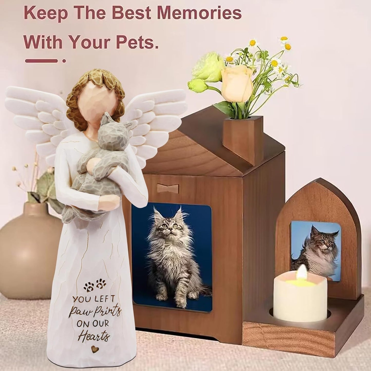 Cat Memorial Gifts for Loss of Cat, Pet Loss Sympathy Gift, Pet Cat Remembrance Gifts, Cat Loss Sympathy Gift, Cat Mom Gifts for Cat Lovers, Cat Statue Hand-Painted Figurines Angel Cat (Gray)