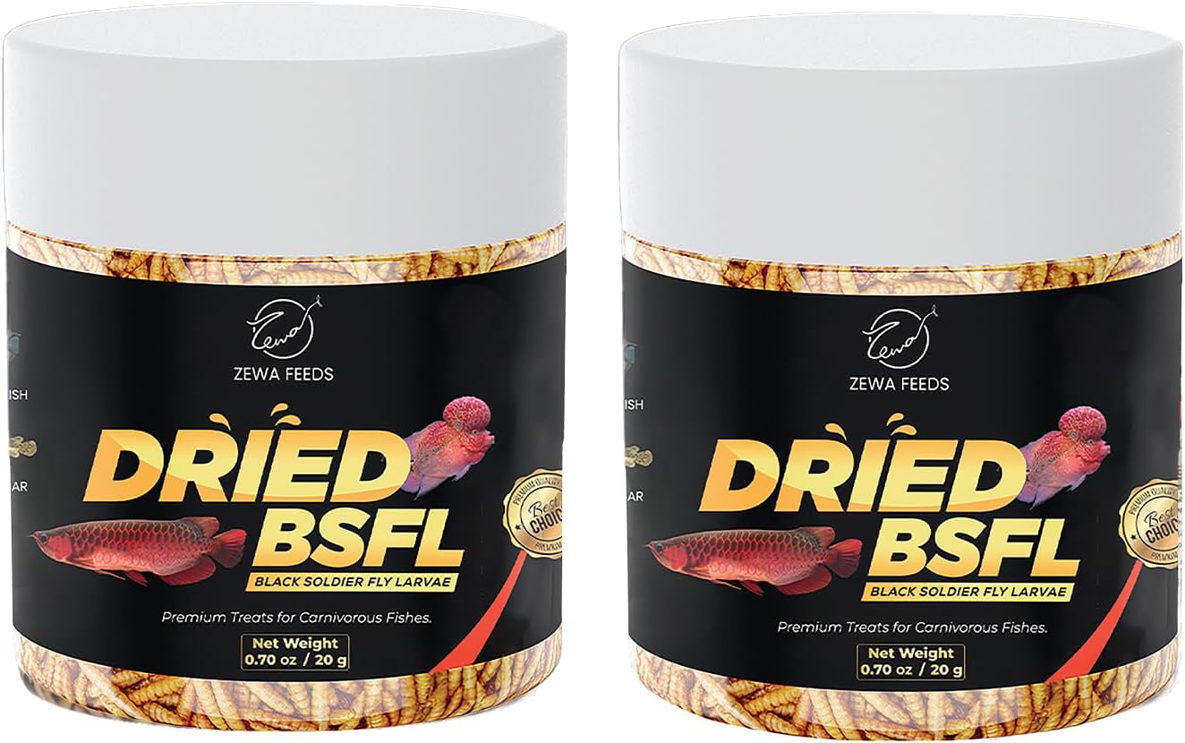 Dried Black Soldier Fly Larvae - 100% Natural Protein Rich Fish Food for Arowana, Flower Horn, Oscar, Redtail Shark (20 g/ 0.7 Oz/100 ml) (Pack of 2)