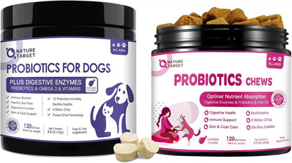 NATURE TARGET Probiotics for Dogs, 120 Freeze Dried Bites Bundle with 120 Soft Chews