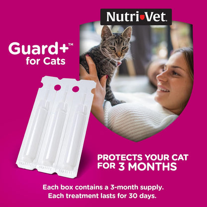 Nutri-Vet Guard+ for Cats, Flea and Tick Prevention Spot On Drops, Topical Treatment for Cats 1.5 lbs and Up, Waterproof Formula, 3 Monthly Doses, 90 Days of Protection
