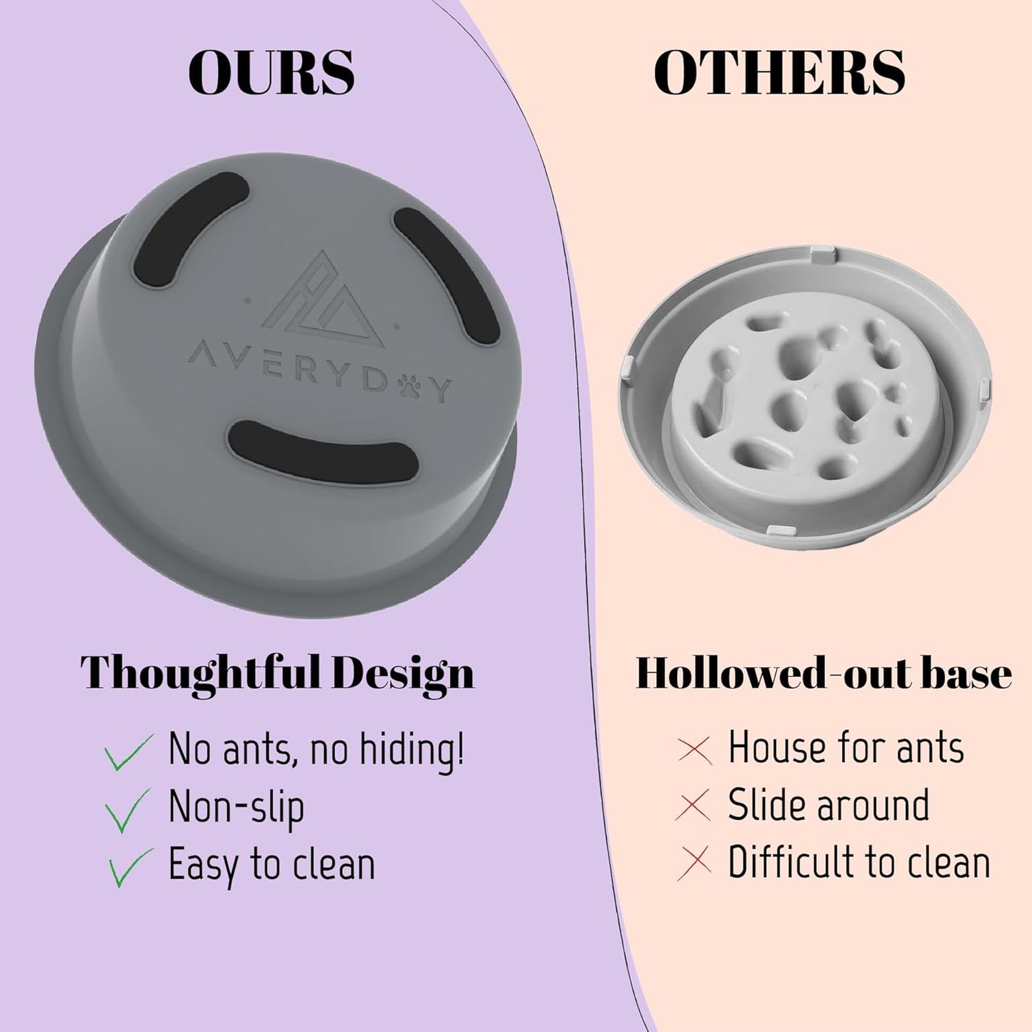 AVERYDAY Slow Feeder Dog Bowls for Medium Breed, 1.5 Cups Deep Food Puzzle Bowl with Spinning Slow Feeder Insert, Non-Slip Bottom, Fits for Raised Stand, Hard Maze Design for Small and Medium Dogs