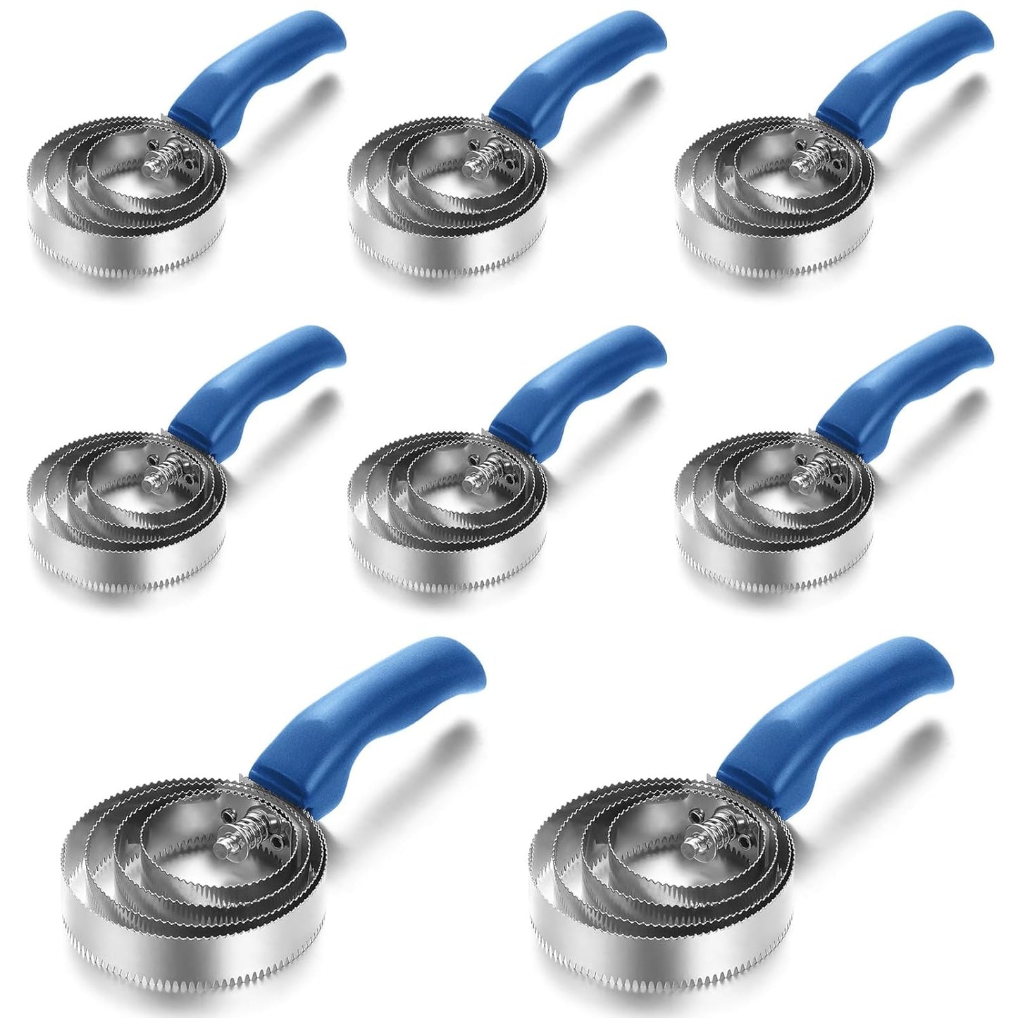 Tanlade 8 Pack 4 Rings Curry Comb Horse Brush Metal Curry Brush Derby Party Supplies Reversible Stainless Steel Curry Comb Scraper with Comfortable Grip for Cow Sheep Pet Dog Goat Horse, Blue