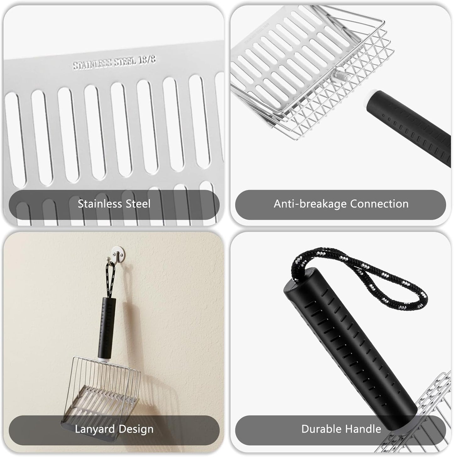 Cat Litter Scoop with Holder, Stainless Steel Cat Scooper with Holder Heavy Duty Durable Speed Sifter Washable Convenient Stand Easy Clean for All Litter Boxes