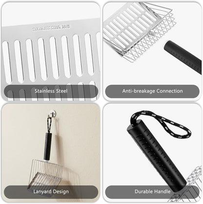 Cat Litter Scoop with Holder, Stainless Steel Cat Scooper with Holder Heavy Duty Durable Speed Sifter Washable Convenient Stand Easy Clean for All Litter Boxes