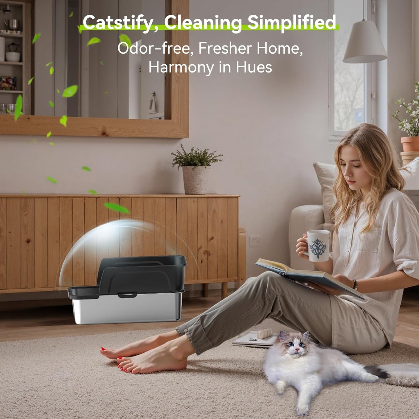 Stainless Steel Litter Box, Large Metal Cat Litter Boxes with High Sided for Big Cats Multiple Cats 24"X20"X16"