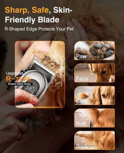 Dog Clippers for Grooming, Dog Grooming Kit for Heavy Thick Hair, Low Noise Cordless Pet Hair Trimmer with Stainless Steel Blade, Professional Rechargeable Hair Trimmer for Dogs and Cats