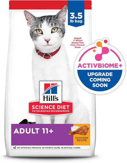 Hill's Science Diet Adult 11+, Senior Adult 11+ Premium Nutrition, Dry Cat Food, Chicken Recipe, 3.5 lb Bag