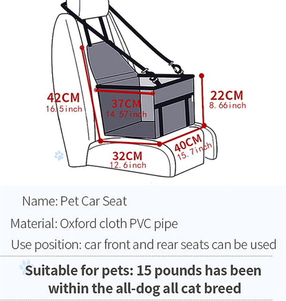 Small Dog Car Seat，Comfortable Front and Back seat pet beds, Portable Foldable seat, Breathable PVC Frame, Includes seat Belt, fits Small Dogs/Cats Weighing up to 15 pounds (Red, L)