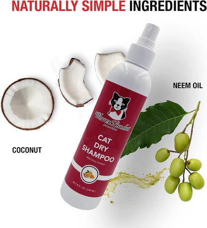 Warren London Cat Dry Shampoo Spray – 8 oz No-Rinse Waterless Cleaner with Neem & Coconut | Mild Citrus Odor Control, Dander & Itch Relief | Quick On-The-Go Grooming | Soap-Free, Made in USA
