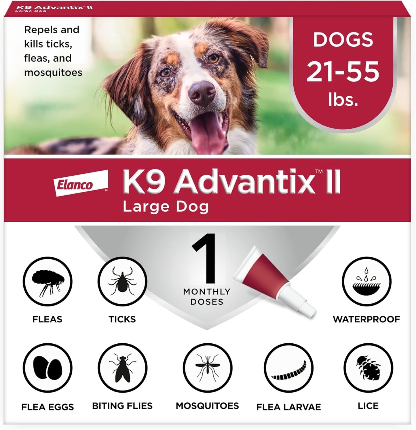 K9 Advantix II Large Dog Vet-Recommended Flea, Tick & Mosquito Treatment & Prevention | Dogs 21-55 lbs. | 1-Mo Supply