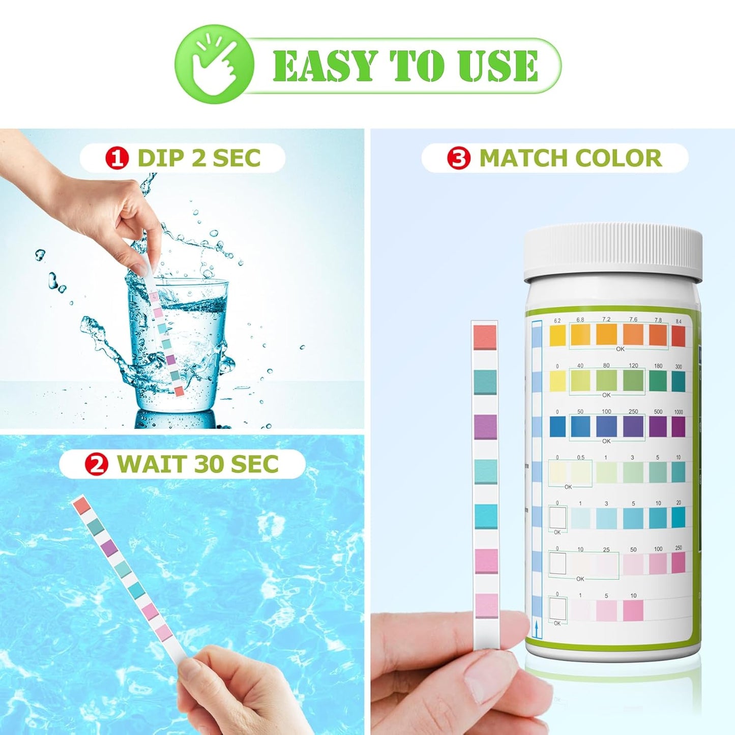 Aquarium Test Strips - Aquarium Water Test Kit - 150 Fish Tank Testing Strips for Freshwater - Pond Water Tester Kits - Rapid Accurate Easy to Test pH, Carbonate, Hardness, and More (7-Way)
