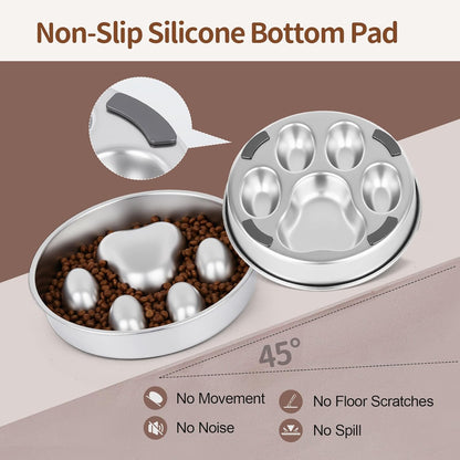 Slow Feeder Dog Bowls Stainless Steel with Non-Slip Silicone Base Metal Bowl 2 Cups Heavy Duty Large Capacity Slow Feed for Small, Medium, Large Breed Dogs to Slow Down Eating