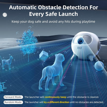 uahpet Automatic Ball Launcher for Dogs with Obstacle Detection, 20ft-80ft Adjustable Distances Ball Thrower Launcher for Medium & Large Dogs, with 4 Balls (2.5 inches)