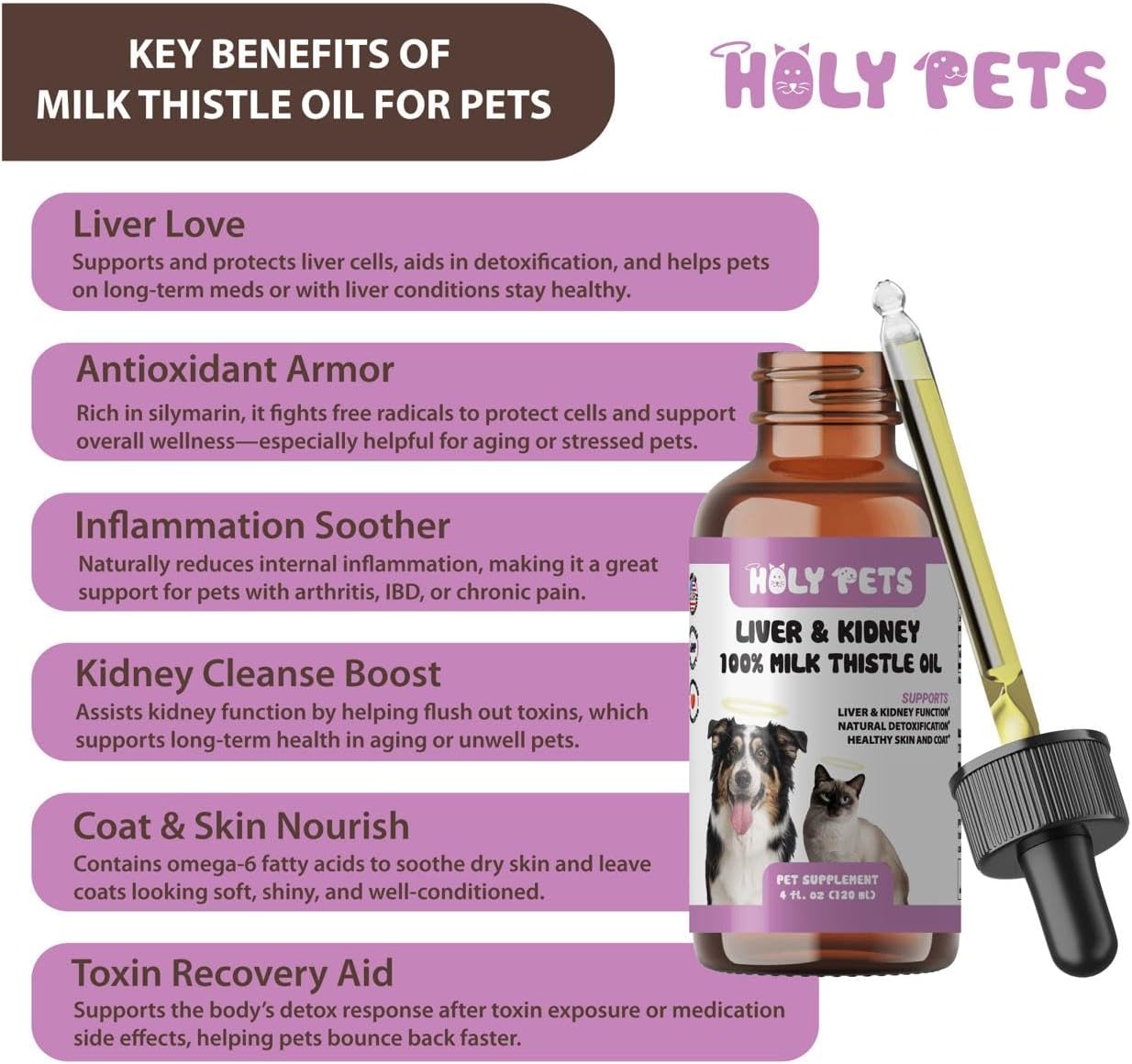 Milk Thistle for Dogs & Cats – 100% Pure Oil, Liver Support, No Additives, Fillers, or Preservatives – Natural Antioxidant – 4 oz Large Bottle for Extended Pet Support