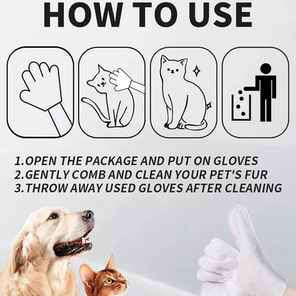 Pet Bathing Wipes for Dogs & Cats, Cleaning & Deodorizing Grooming Gloves, Nourish Fur Glove Wipes for Daily Care and Traveling, Rinse Free，6 PCS, white