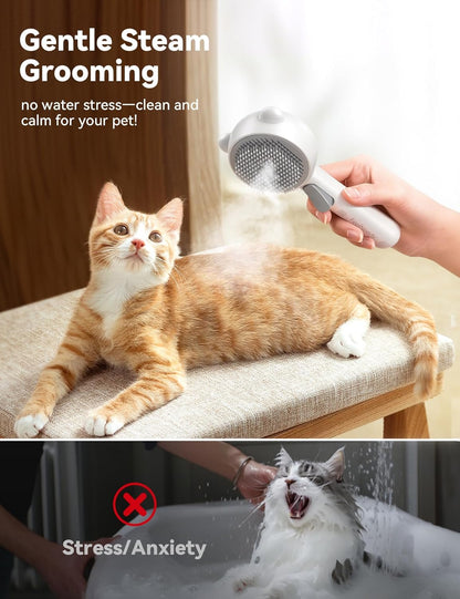 FEELNEEDY Cat Steam Brush, Brushes for Indoor Cats with Release Button, Dual Speed Spray USB Rechargeable Grooming Supplies, Cat Brush for Shedding Suitable for All Long-haired and Short-haired Pets