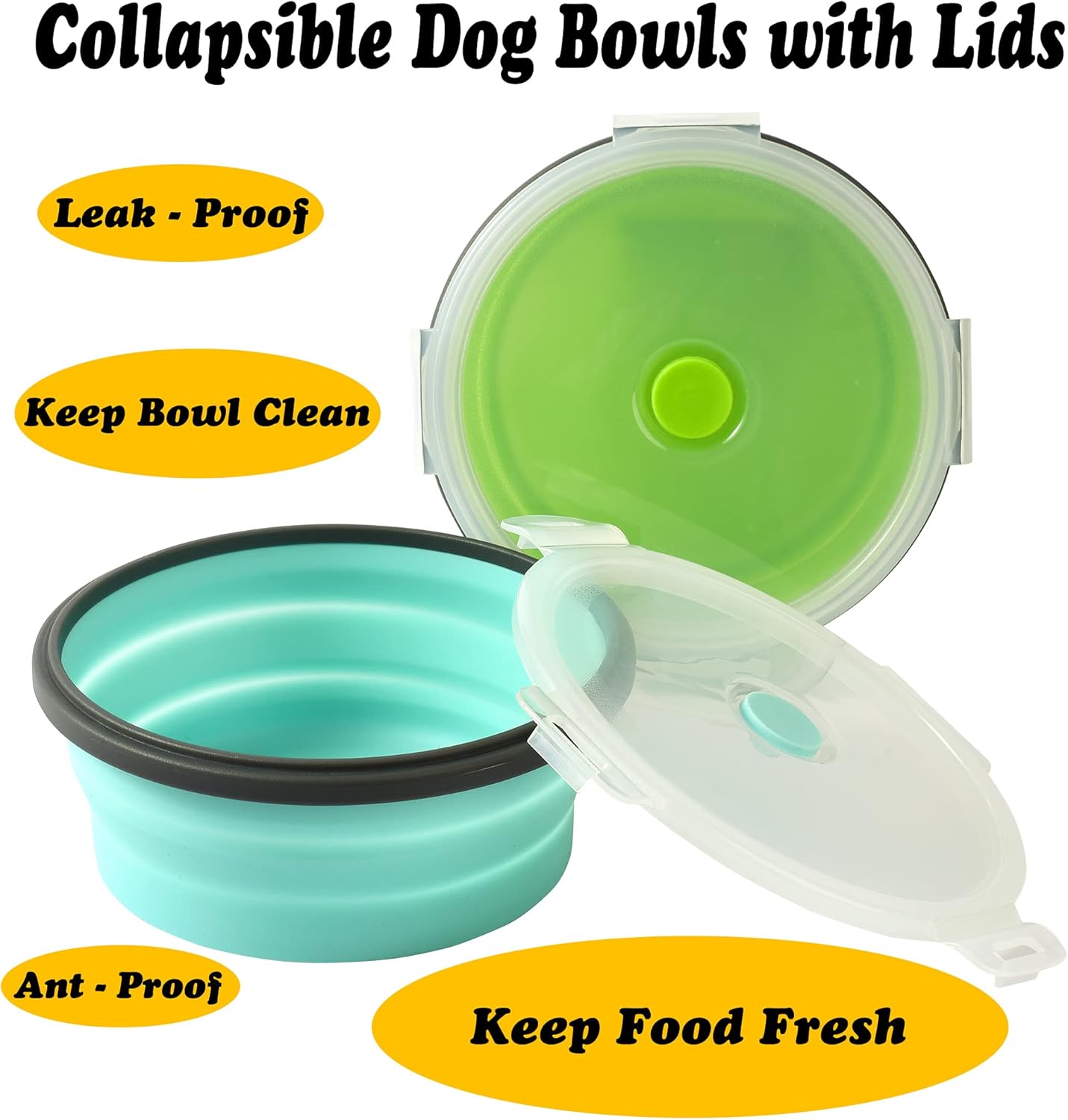 Collapsible Dog Bowls with Lids, 2 Pack Travel Dog Bowls for Small Size Dogs, Silicone Portable Dog Food Bowls Water Cup Cat Bowls Dish for Camping Traveling Walking, 12 oz 350ml