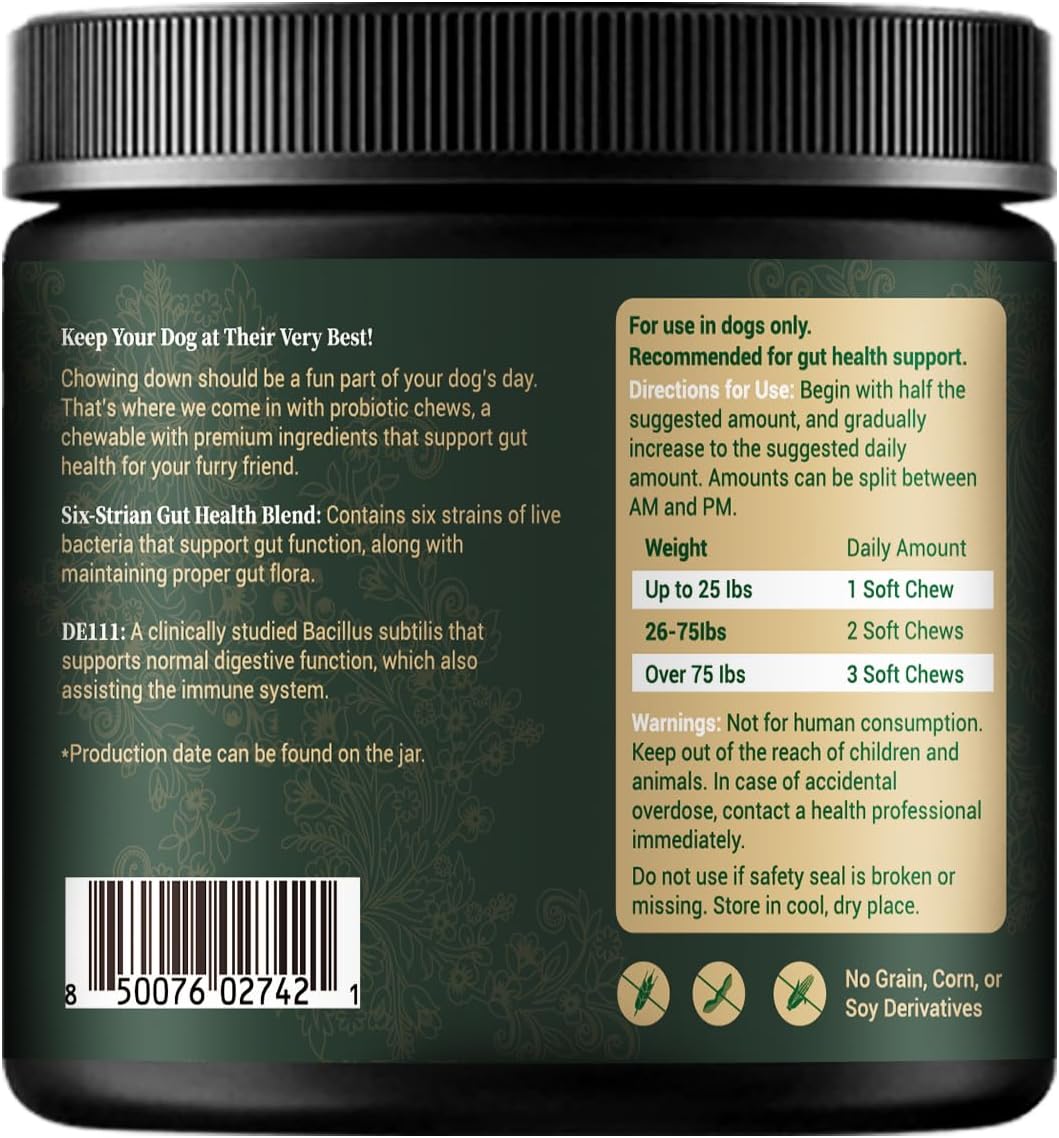 Barrow & Hound Probiotic Bites for Dogs – 6-Strain Probiotics & Pumpkin for Gut Health & Immune Support – 120 Soft Chews – Pumpkin Flavor