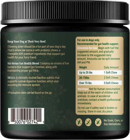 Barrow & Hound Probiotic Bites for Dogs – 6-Strain Probiotics & Pumpkin for Gut Health & Immune Support – 120 Soft Chews – Pumpkin Flavor