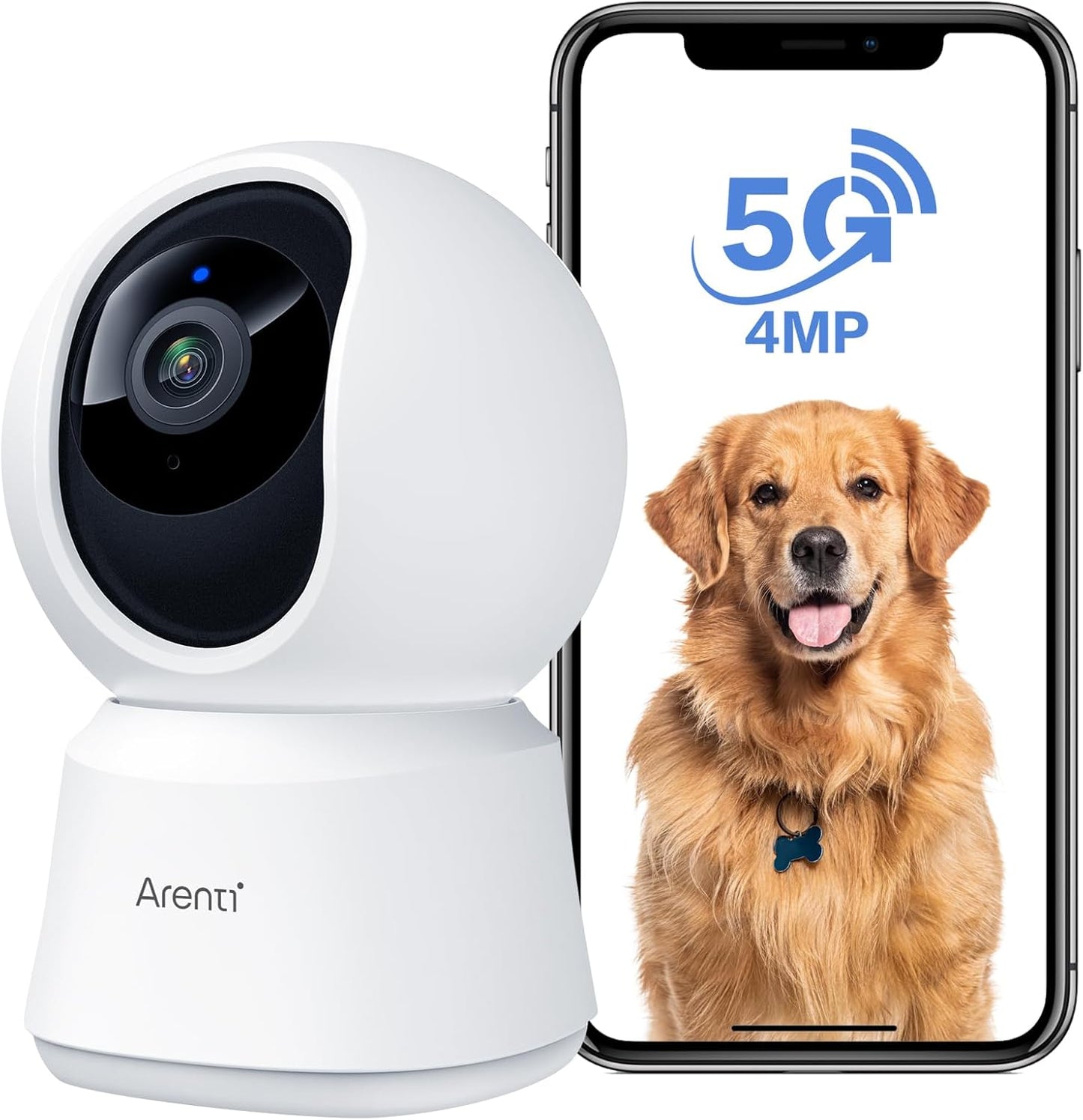 ARENTI 5G Indoor Security Camera, 4MP Pet Camera with Speaker for Dog/Cat, Baby Monitor with Phone App, Dual-Band WiFi, Auto Tracking, Super Night Vision, 2-Way Talk, Cloud & SD Card Storage(P2Q)