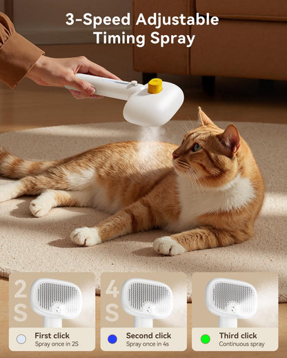 ROJECO 3-in-1 Pet Steam Brush for Cats&Dogs-Pet Spray Hair Removal Detangling Comb with Adjustable Mist,Handheld Deshedding Grooming Tool for Long/Short Hair,Massage Brush & Shedding Control,Cordless