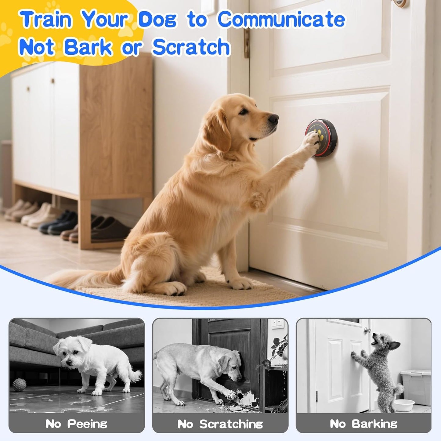 ChunHee Dog Door Bell for Potty Training – Wireless Doggie Doorbell to Go Outside, 1.6in Touch Surface, Easy for Puppy & Adult Dogs, IP55 Waterproof, 500FT Range, 55 Ringtones, Adjustable Volume