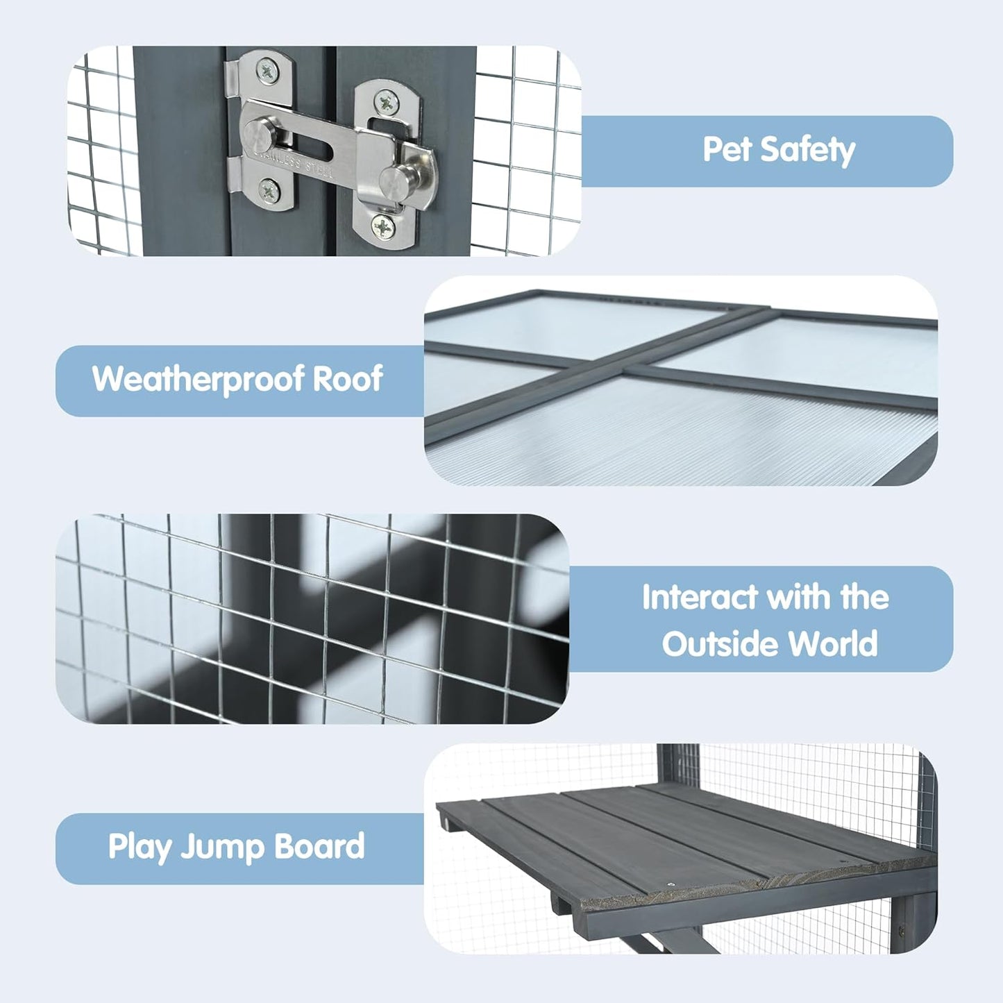 Outdoor Cat House,69" Catio Outdoor Cat Enclosure W/ 7 Freely Combination Wood Boxes & Climbing Shelves,Wooden Walk in Cat Cage W/ 2 Platforms & Double Enter Doors,for Multiple Cats,Gray