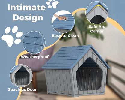 DRATO Dog House Indoor Outdoor Durable Resin Material Houses for Dogs Outside Weatherproof Cozy Small Dog Houses Pet Shelter for Patio, Porch, Living Room