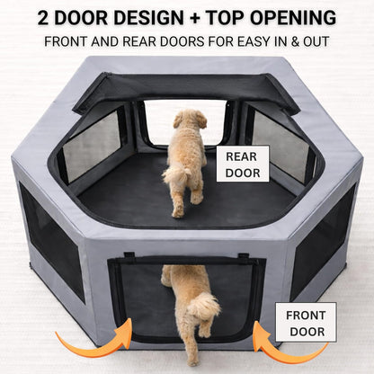 Pet Playpen with Top - Perfect for Puppies & Small Dogs - Indoor and Outdoor Puppy & Dog Play Pen - Features 2 Doors for Easy in and Out Access