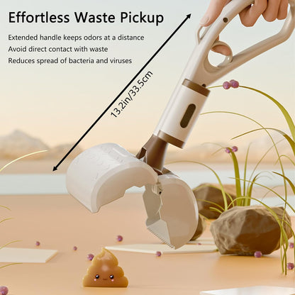 Pooper Scooper with Handle 14”, No Touch Waste Pickup Tool for Large Medium Small Dogs,Portable for Lawn Grass Dirt Gravel, Includes 1 Rolls Waste Bags (Yellow)