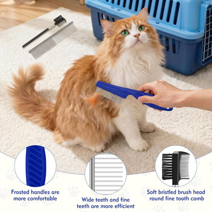 WRW 7 Pack Flea Lice Comb,Stainless Steel Dog Cat Grooming Combs with Fine & Wide Tooth, Double-Sided Tear Stain Remover,Tick Removal Tool, Dematting Tool for Small, Medium & Large Pets