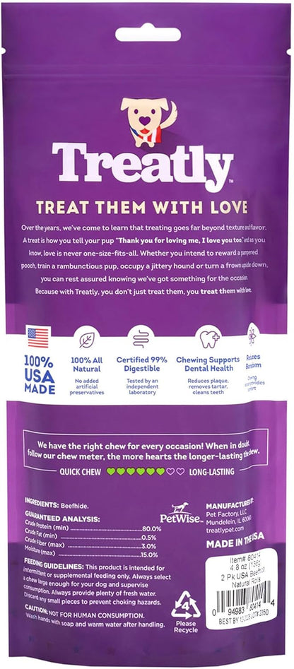 USA Beefhide Rolls 8-9" Dog Chew Treats - Natural Flavor, 2 Count/2 Pack