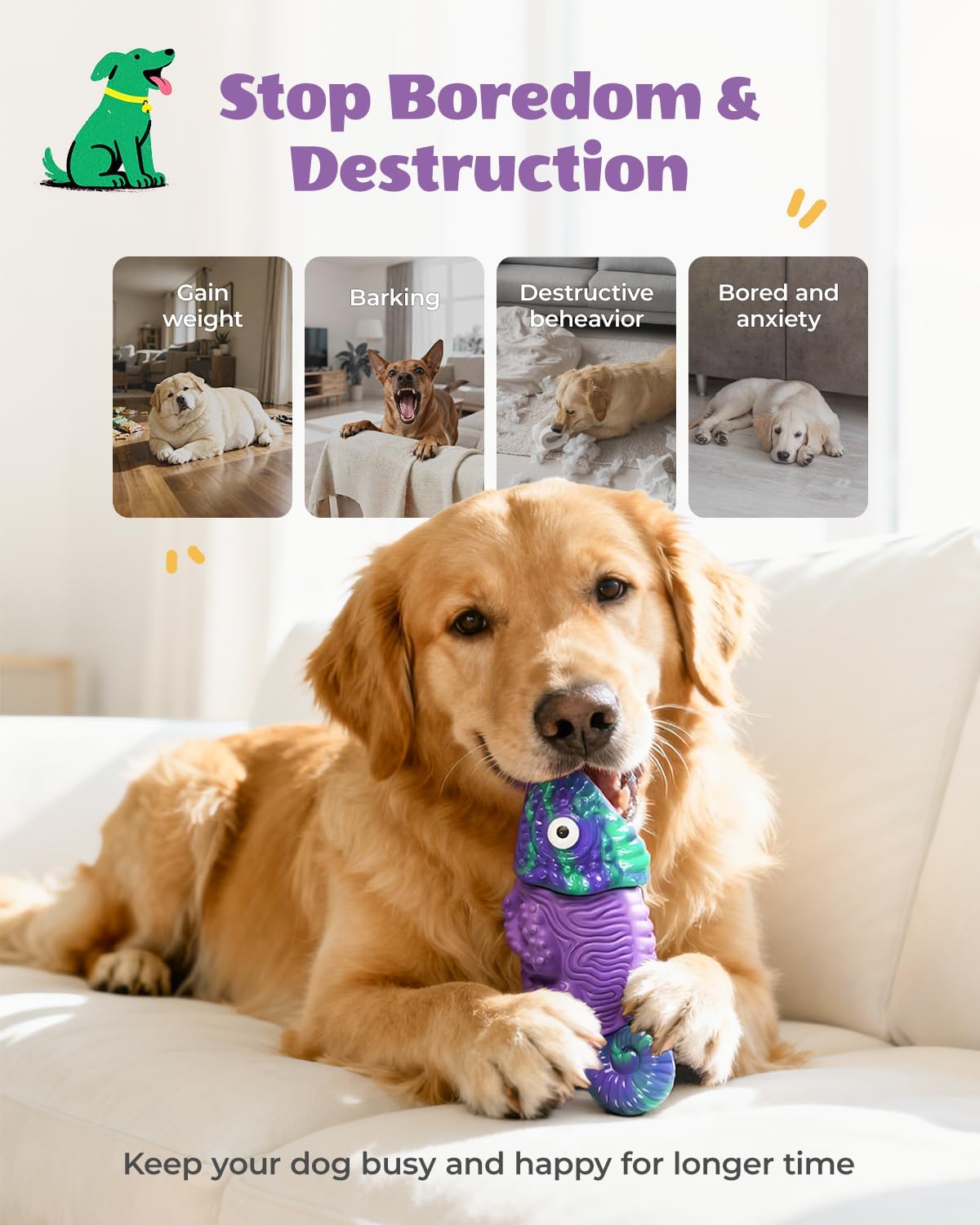 Tough Dog Toys for Aggressive Chewers: Squeaky Dog Toys for Medium & Large Breeds, Indestructible Dog Chew Toys to Keep Them Busy, Reduce Boredom, Bacon Flavor