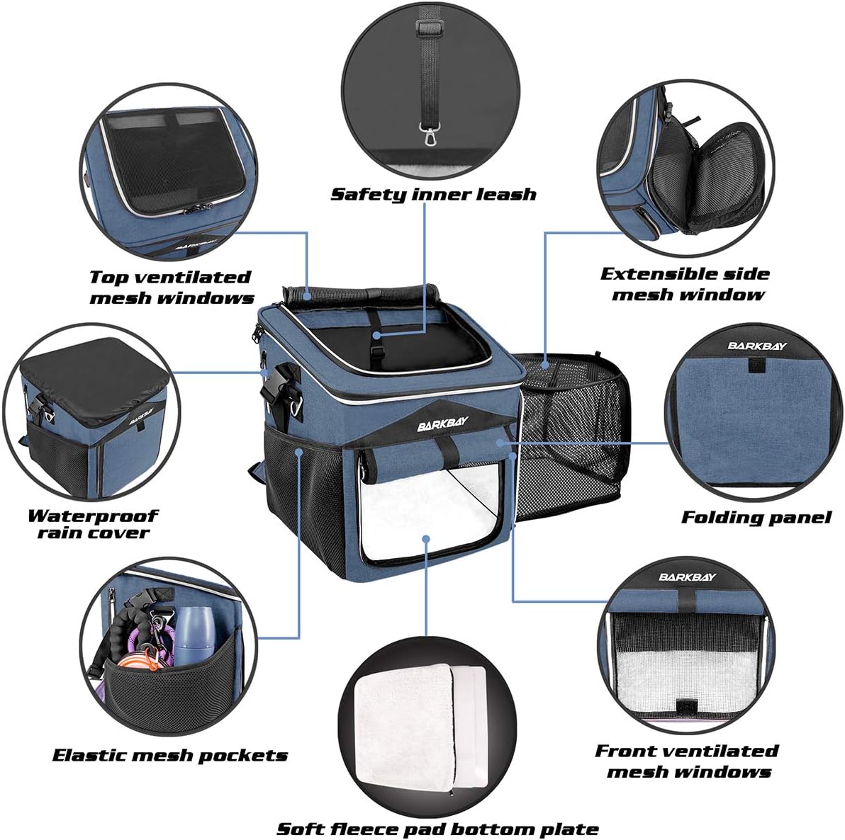 Dog Bike Basket Carrier, Expandable Foldable Soft-Sided Dog Carrier, 2 Open Doors, 5 Reflective Tapes, Pet Travel Bag,Dog Backpack Carrier Safe and Easy for Small Medium Cats and Dogs(Blue)