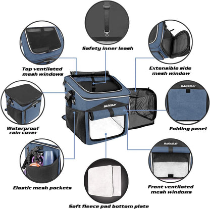 Dog Bike Basket Carrier, Expandable Foldable Soft-Sided Dog Carrier, 2 Open Doors, 5 Reflective Tapes, Pet Travel Bag,Dog Backpack Carrier Safe and Easy for Small Medium Cats and Dogs(Blue)