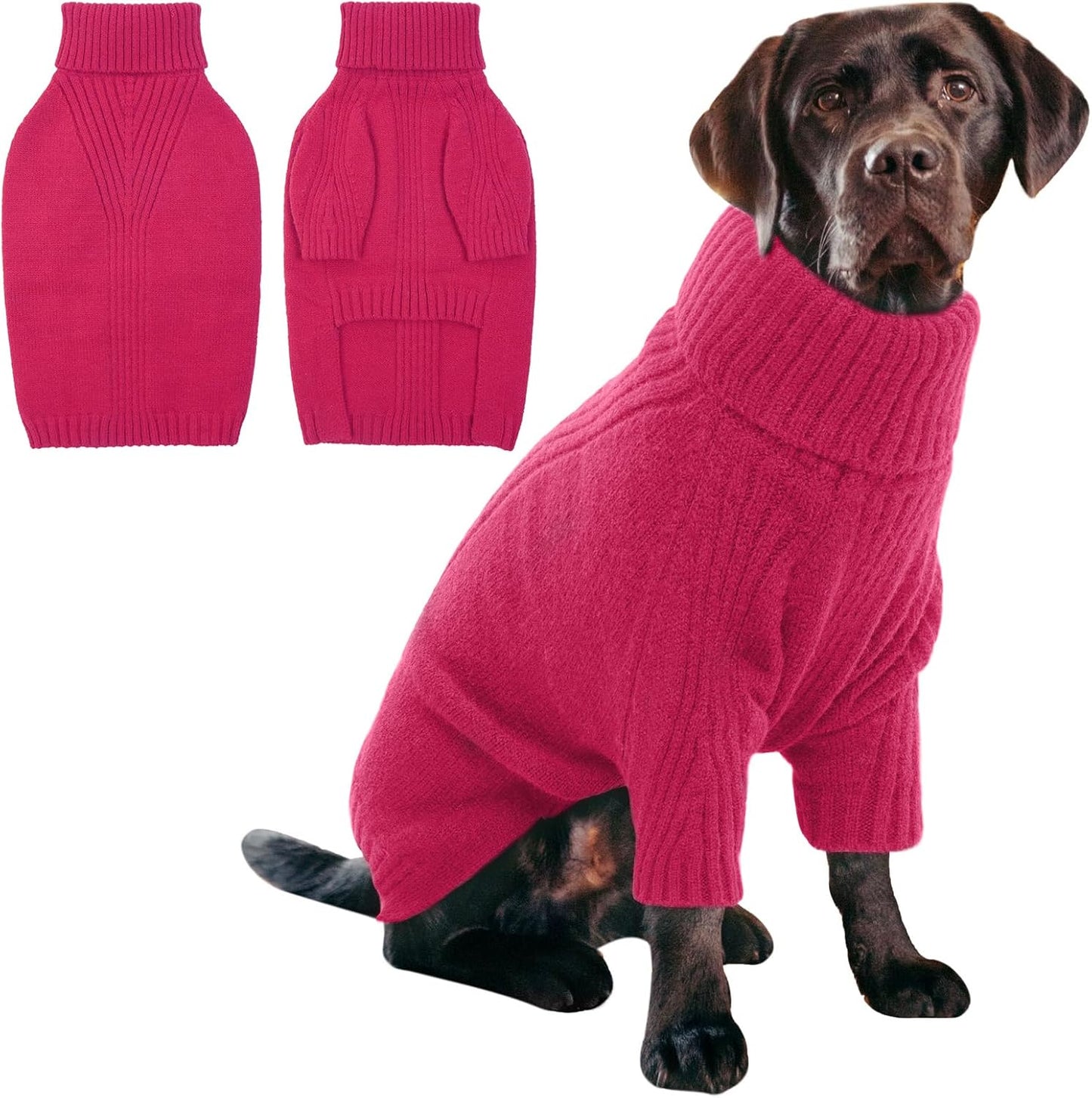 IECOii XXXL Dog Sweater,Warm Dog Sweaters for Extra Large Dogs Girl Boy,Stretchy & Cozy,Turtleneck Knitted Pullover for Pet Wear On Holiday,Easy On Doggy Sweatshirt for Labrador (Rose red,XXXL)