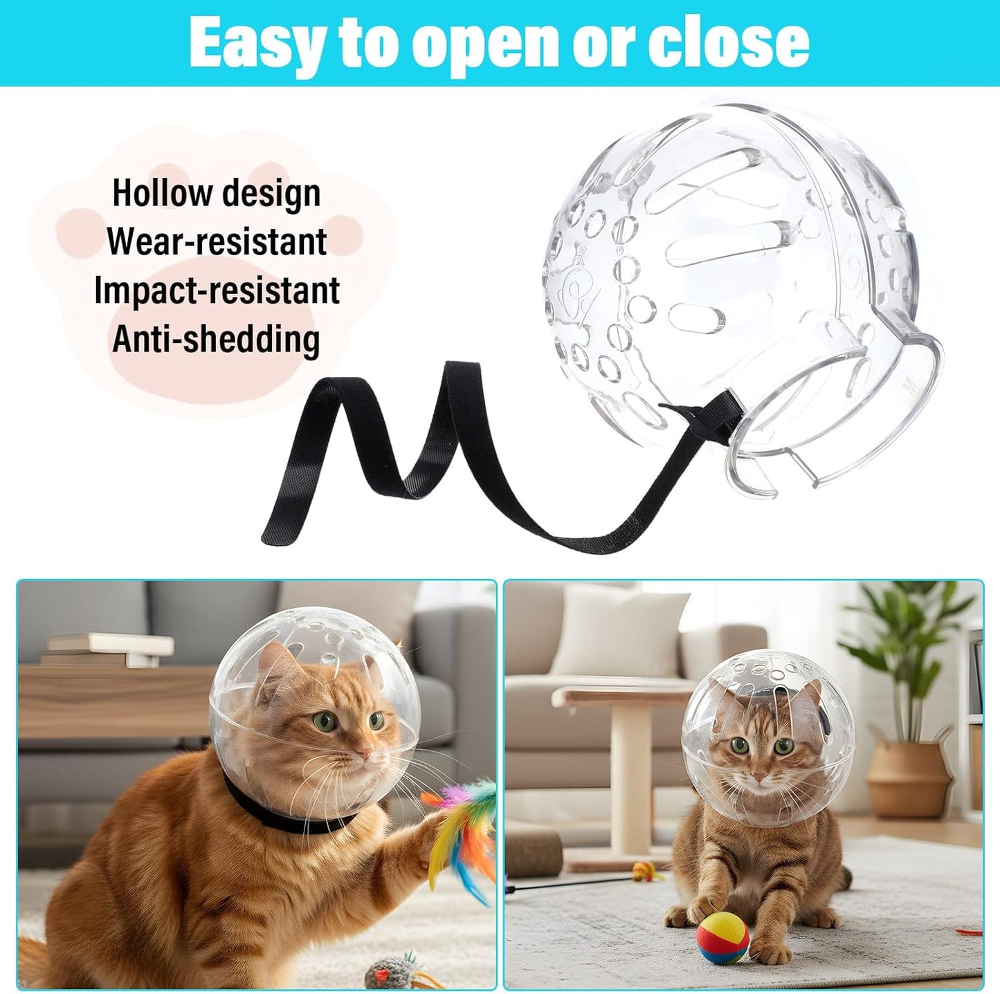 Cat Muzzle for Grooming Adjustable Hood with Paw Covers, Breathable Cats Helmet Anti Bite Muzzles Anti Scratch Boots Silicone Kitten Bubble Muzzle and Paw Protector for Pet Bathing Cat Claw Care