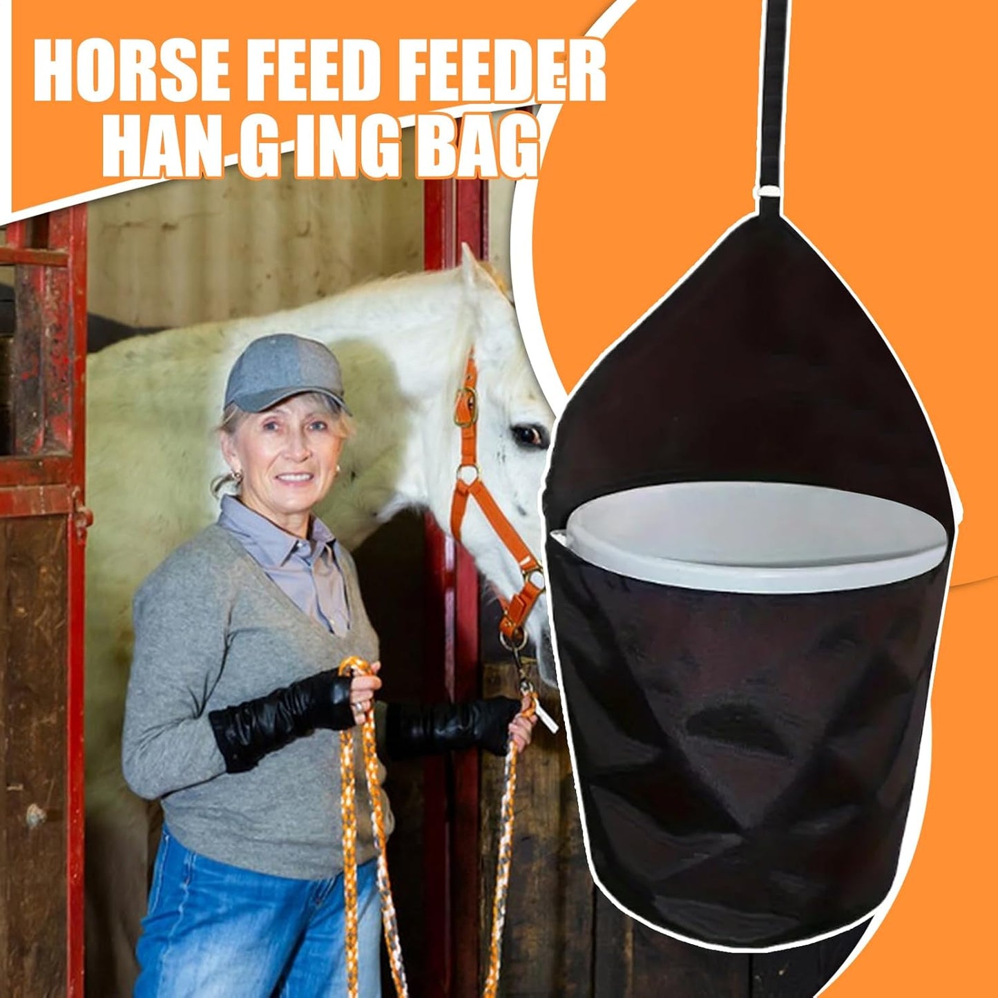 Horse Food Bags, Horse Trailer Bucket Bag 19 Liter | Portable 900D Polyester Cattle Feeder Holder, Cattle Trailer Accessories