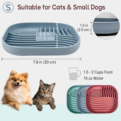 Slow Feeder Dog Bowl for Medium & Small Pets, Anti Choking Pets Slow Feeder with 3-Zone Puzzle Design, Wet Food Silicone Cat Bowl with Non-Slip Base, Dishwasher Microwave Safe(Red, 1.5 Cup)