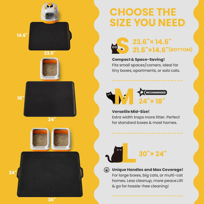 Cat Litter Mat Compact Size 23.6"x14.6" for Small Spaces, Upgrade Waterproof Leakproof Back Layer, Honeycomb Trapping Mat, Washable, Easy to Clean, Scatter Control Kitty Litter Matt, Black