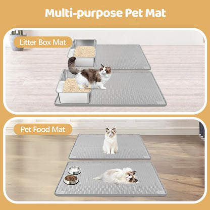 Cat Litter Mat, 2 Pack Large 34" x 22" Silicone Mat Litter Trapping Mat for Scatter Control, Soft on Kitty Paws, Easy to Clean (Light Grey)