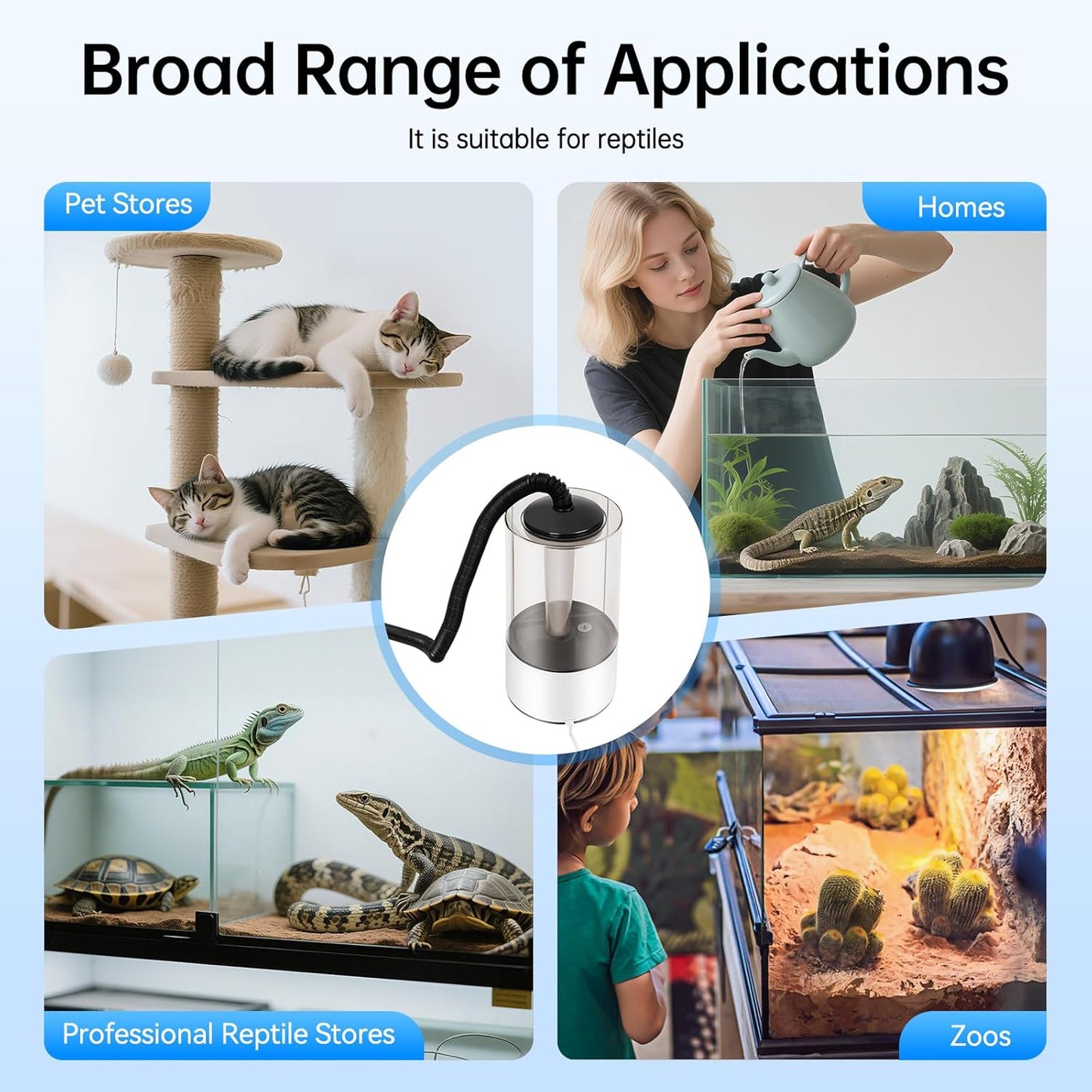 4L Pet Electric Humidifier with Extended Hose,Adjustable Reptile Humidifiers,3 Spray Levels Quiet Fogger,for Reptiles Amphibians(White)